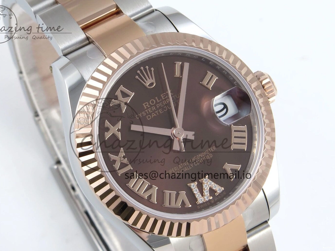 MiroTime 0504 DateJust 31 278271 ARF 1:1 Best Edition 904L Steel Brown Roman Diamonds Dial on SS RG Oyster Bracelet ETA SmartChoice 520